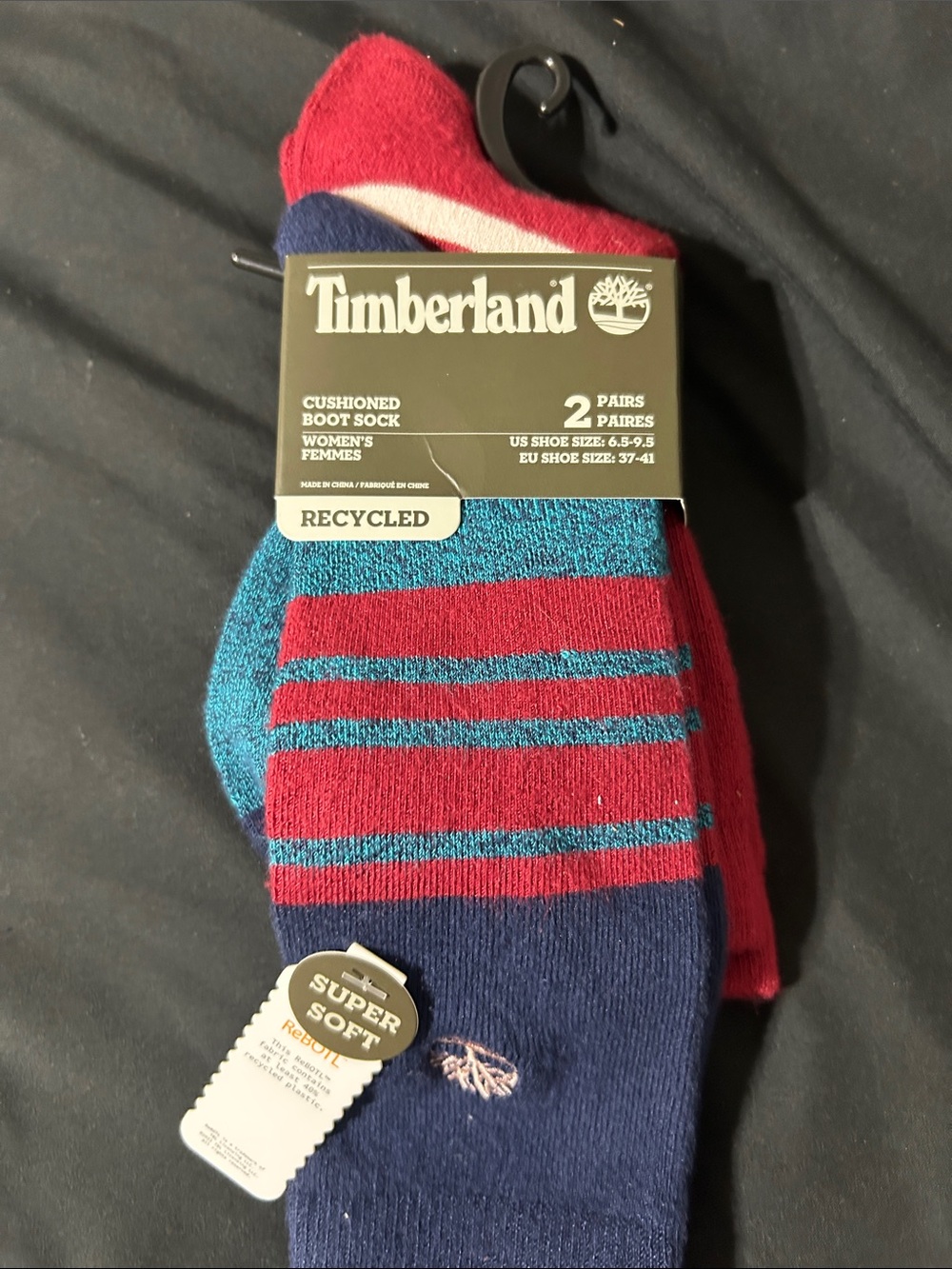 Timberland Women's Cushioned Boot Socks in Red, Teal & Navy (2-Pack)